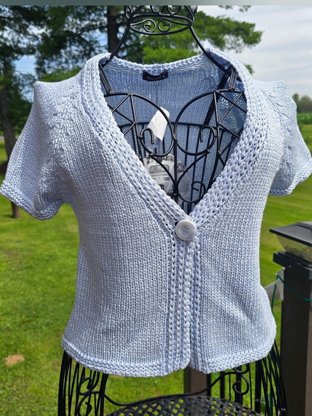 Monari Light Blue Short-Sleeve Knit Cropped  Cardigan, Size EU 36, NWT